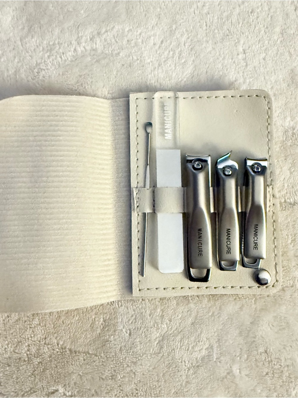 Stainless Steel Manicure Set with Cream Case - 3-Piece Nail Clippers